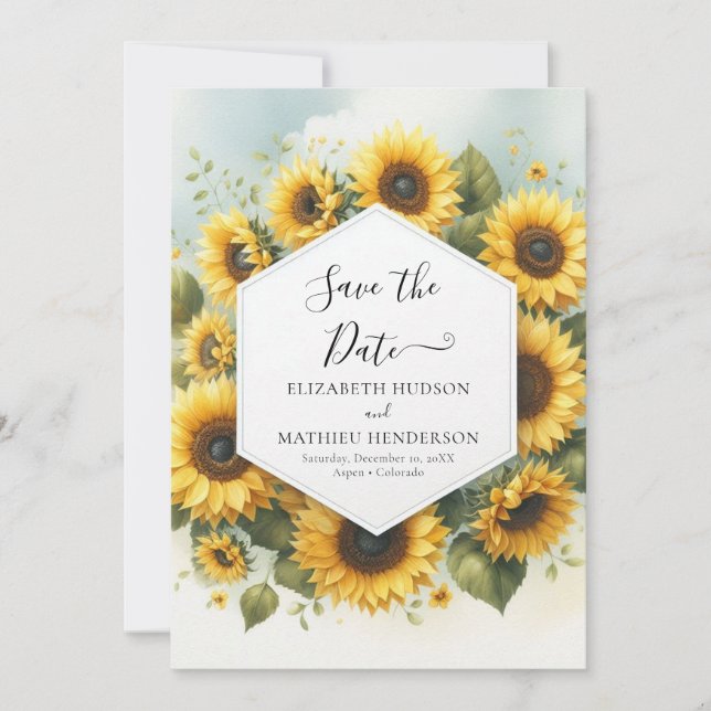 Classic Photo Sunflower Wedding Save The Date (Front)