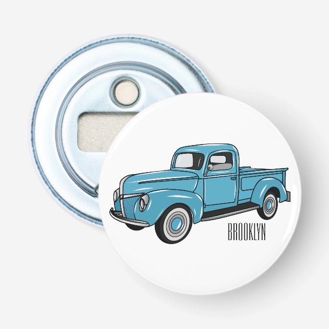 Classic pick up truck cartoon illustration bottle opener (Front)