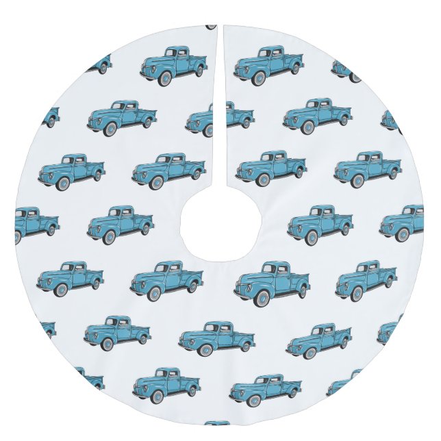 Classic pick up truck cartoon illustration brushed polyester tree skirt (Front)