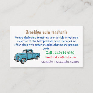Classic pick up truck cartoon illustration business card
