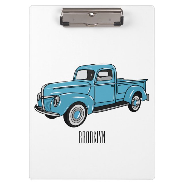 Classic pick up truck cartoon illustration clipboard (Front)