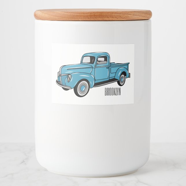 Classic pick up truck cartoon illustration food label (Front)