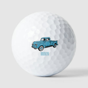 Classic pick up truck cartoon illustration golf balls