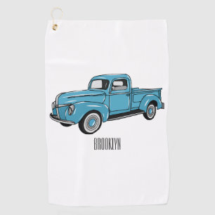 Classic pick up truck cartoon illustration golf towel