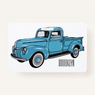 Classic pick up truck cartoon illustration ID badge