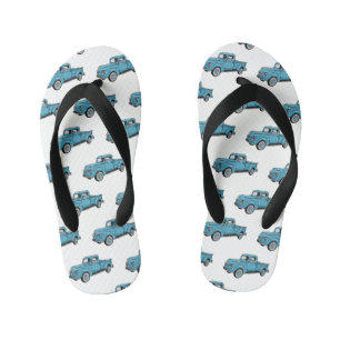 Classic pick up truck cartoon illustration kid's flip flops