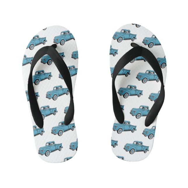 Classic pick up truck cartoon illustration kid's flip flops (Footbed)