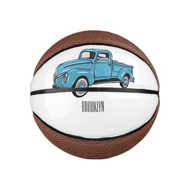 Classic pick up truck cartoon illustration mini basketball (Front)