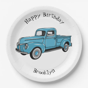 Classic pick up truck cartoon illustration paper plate