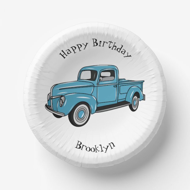 Classic pick up truck cartoon illustration paper plate (Front)