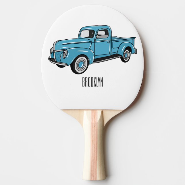 Classic pick up truck cartoon illustration ping pong paddle (Front)