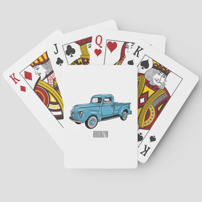 Classic pick up truck cartoon illustration playing cards (Back)