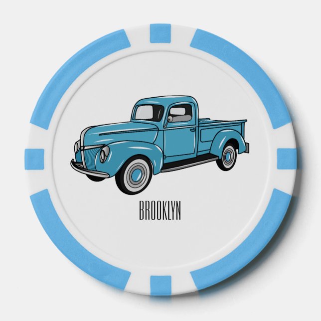 Classic pick up truck cartoon illustration poker chips (Front)