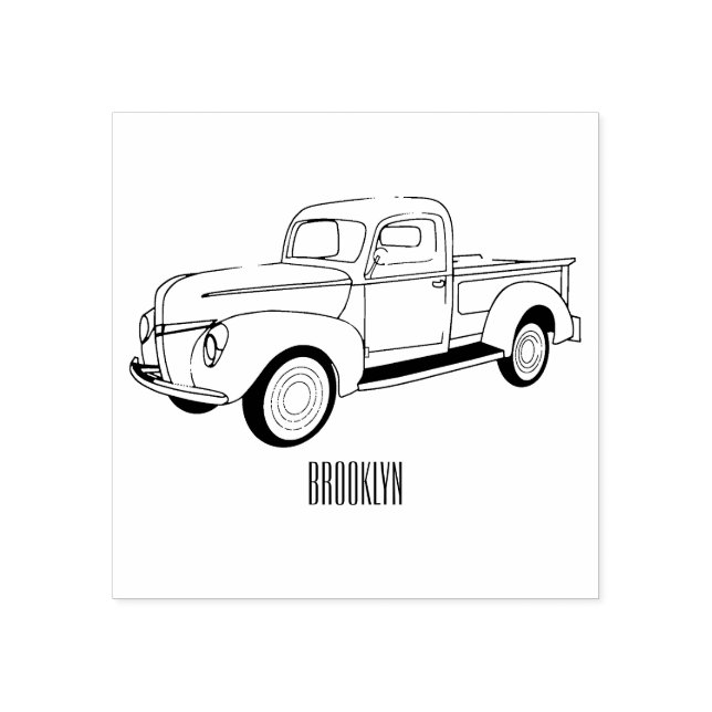 Classic pick up truck cartoon illustration rubber stamp (Imprint)