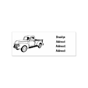 Classic pick up truck cartoon illustration rubber stamp