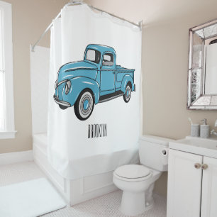 Classic pick up truck cartoon illustration shower curtain