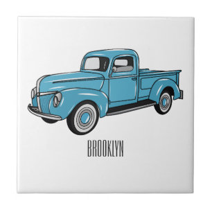 Classic pick up truck cartoon illustration tile