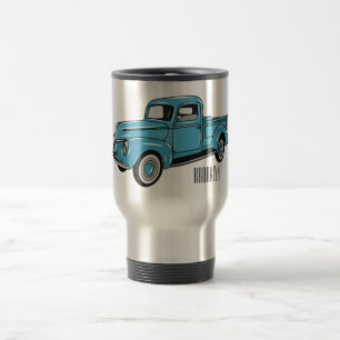 Classic pick up truck cartoon illustration travel mug