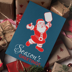 Classic Pickleball Santa Blue Christmas Photo  Holiday Card