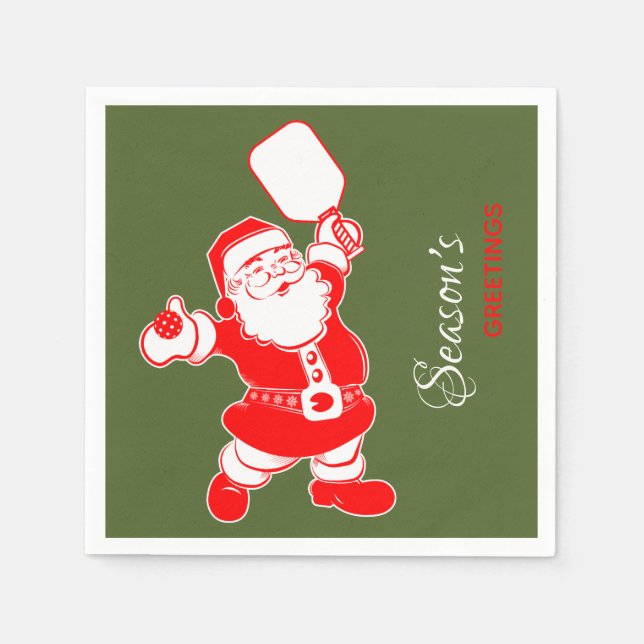 Classic Pickleball Santa Green Christmas  Napkin (Front)