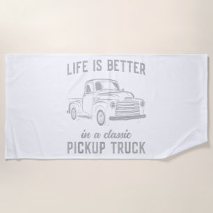 Classic Pickup Truck Guy Vintage Beach Towel