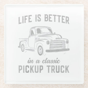 Classic Pickup Truck Guy Vintage Glass Coaster