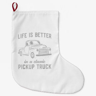 Classic Pickup Truck Guy Vintage Large Christmas Stocking