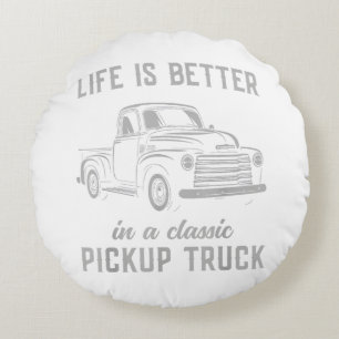Classic Pickup Truck Guy Vintage Round Cushion
