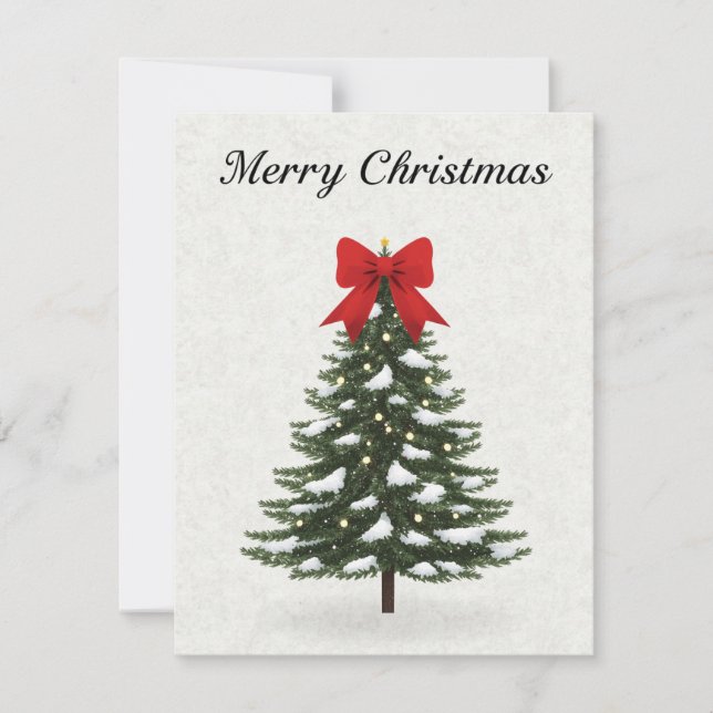 Classic Pine Christmas Tree Red Bow Holiday Card (Front)