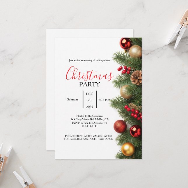 Classic Pine Company Christmas Party Invitation (Front/Back In Situ)