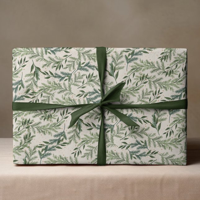 Classic Pine on Cream Wreath Christmas Holiday Wrapping Paper (Creator Uploaded)