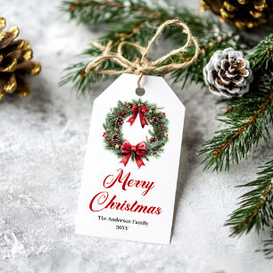 Classic Pine Wreath Christmas Gift Label Tag