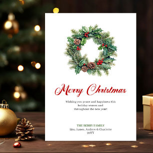 Classic Pine Wreath Christmas Greeting Holiday 