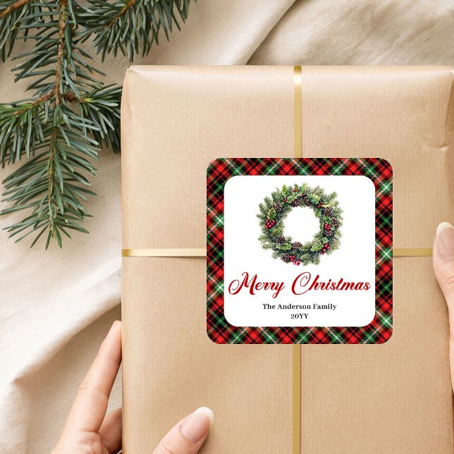 Classic Pine Wreath Christmas Sticker Custom Name (Classic Pine Wreath Christmas Sticker Custom Name)