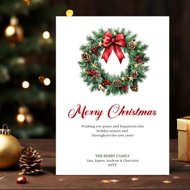 Classic Pine Wreath Watercolor Christmas Greeting Holiday Card (Classic Pine Wreath Watercolor Christmas Greeting)