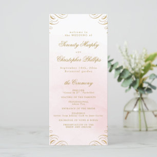Classic pink and gold Calligraphy Wedding Program Menu