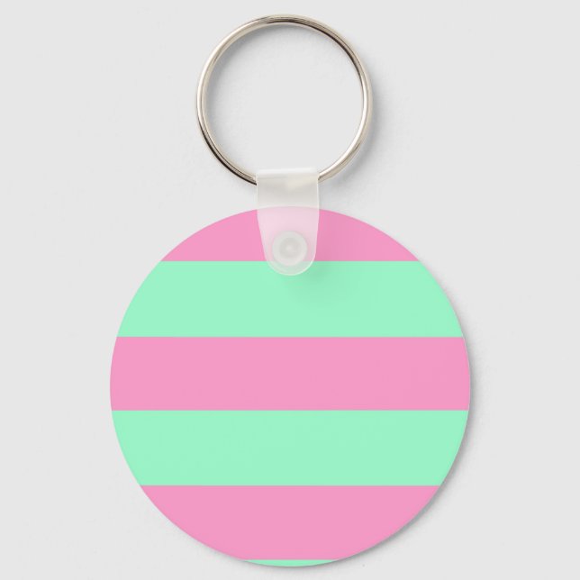 Classic Pink and Mint Green Striped Pattern Key Ring (Front)