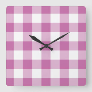 Classic Pink And White Checked Gingham Pattern Square Wall Clock