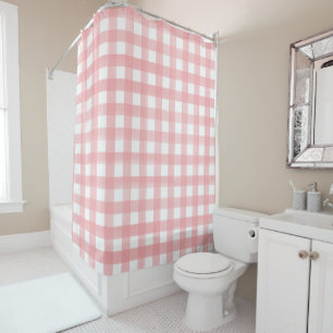 Classic Pink and White Gingham Plaid Patterned Shower Curtain