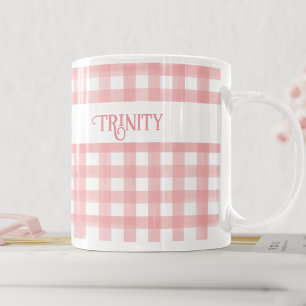 Classic Pink and White Gingham Plaid Personalised Coffee Mug