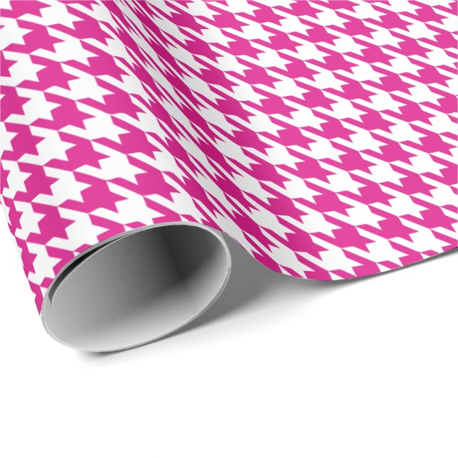 Classic Pink and White Houndstooth Pattern  Wrapping Paper (Roll Corner)