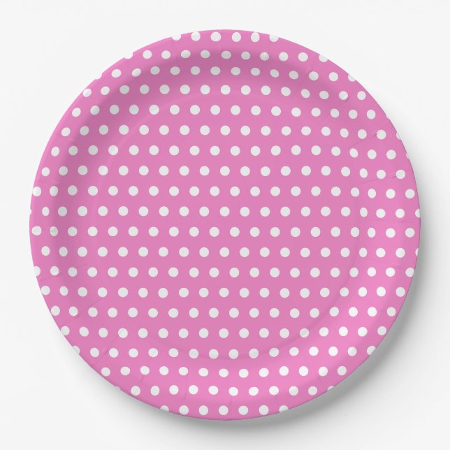 Classic Pink and White Polka Dot Party  Paper Plate (Front)