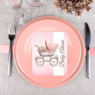 Classic Pink Baby Carriage Plate Decoration Enclosure Card