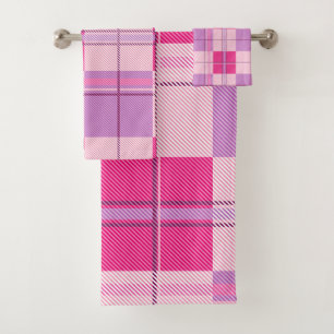 Classic Pink Berry Plaid Aesthetic Bath Towel Set