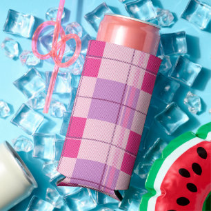 Classic Pink Berry Plaid Aesthetic Seltzer Can Cooler
