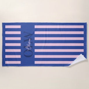 Classic Pink & Blue Stripe Personalised Custom Beach Towel