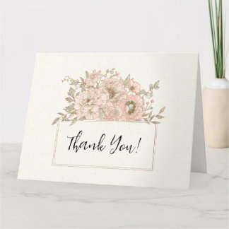 Classic Pink Botanical Border  Thank You Card