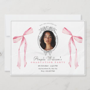 Classic pink bow elegant photo Graduation Invitation