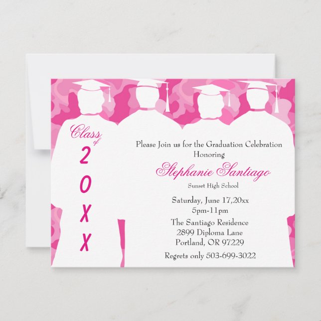 Classic Pink Camo Elegant Graduation Invitation (Front)