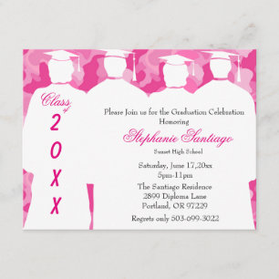 Classic Pink Camo Elegant Graduation Invitation